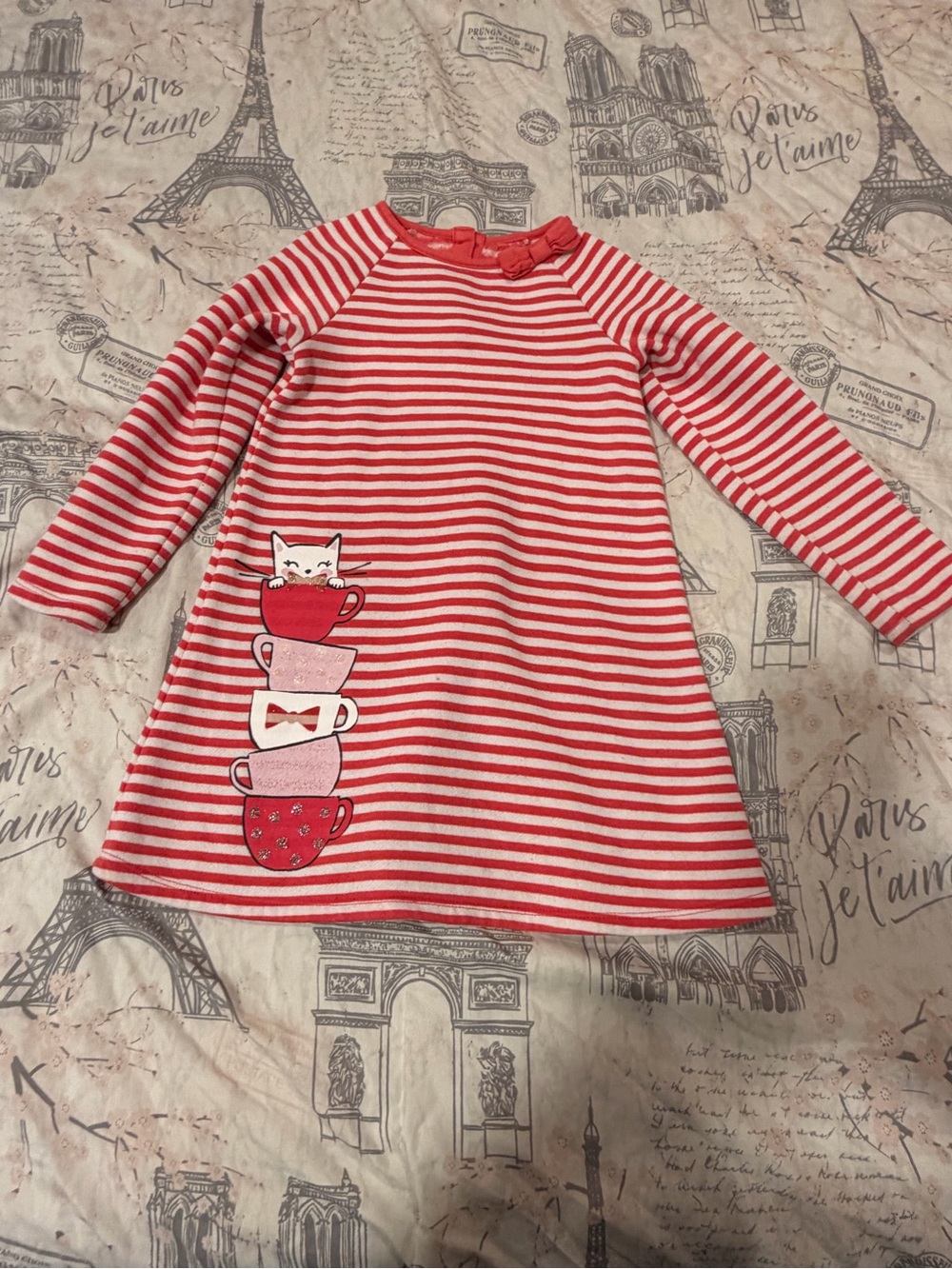 Gymboree Striped Long Sleeve Sweatshirt Dress with Teacup Cat Print size 5T